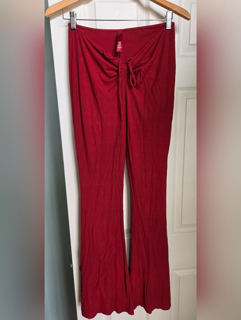 SKIMS Red Drawstring Ribbed Flare Pants